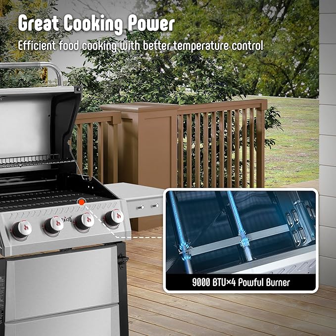 Feasto Propane Gas Grill 36000 BTU Outdoor Patio BBQ Porcelain-Enameled Cookbox &amp Porcelain-Enameled Cast-Iron Grates 559 Sq. In. Black (Black 4) (Stainless Steel)