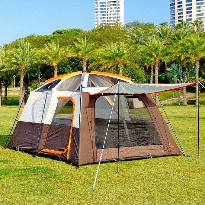 KTT Large Tent 6-8-10-12 PersonFamily Cabin Tents2 Rooms2 Doors and 4 Windows with MeshStraight WallWaterproofDouble LayerBig Tents for OutdoorPicnicCampingFamily Gathering