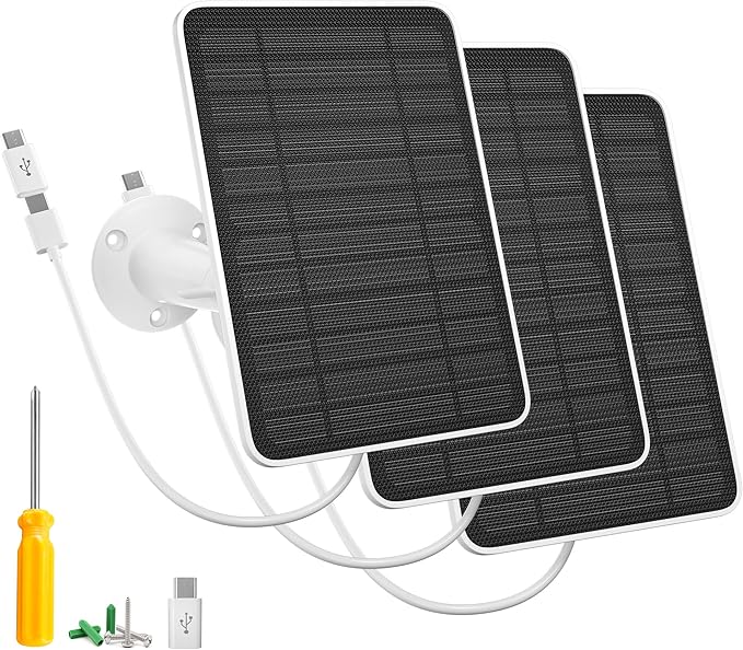 5W Solar Panel Charger Compatible with Arlo Essential 2K Outdoor Camera(2nd Gen)/Essential Outdoor XL(2nd Gen)/Essential Spotlight IP65 Waterproof 10ft USB-C &amp Micro USB Cable &amp Wall Mount 3