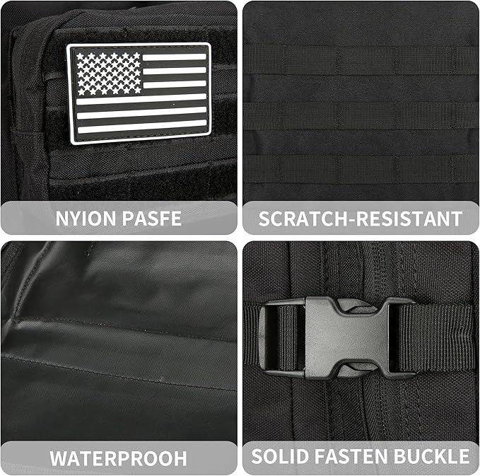 45L Military Tactical Backpacks 3 Days Assault Pack Bag Fitness Rucksack 3 Day Bug Out Bag Hiking Treeking Molle Daypack (Black)