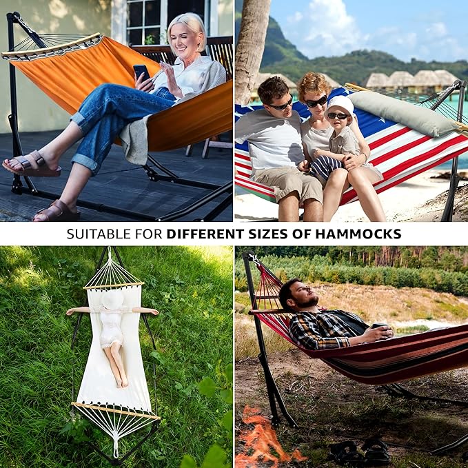 Tranquillo Unity Adjustable Hammock Stand 800 lbs Capacity Steel Double Hammock Stand for 2 Persons Premium Pre-Assembled Stand for Indoor Outdoor (American Flag)