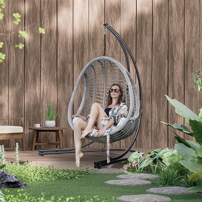 Sorbus Hammock Chair Stand Hanging Chair Stand- Heavy Duty Steel Sensory Swing Stand- Weather &amp Rust Resistant Arc Stand- Adjustable Portable Stand 330lbs - TreeLoungerAir PorchIndoor/OutdoorY