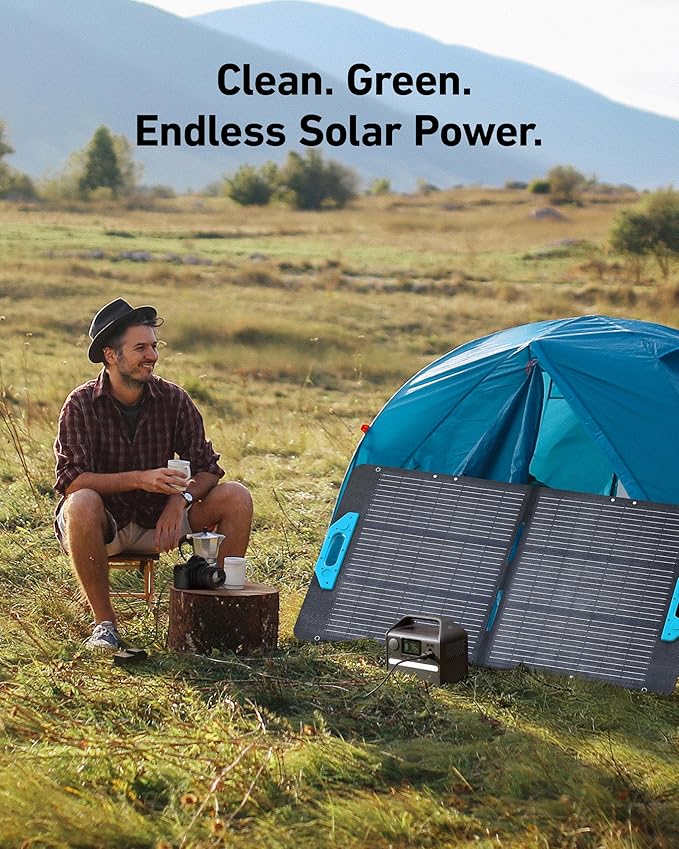 Anker 521 Portable Power Station Upgraded with LiFePO4 Battery 256Wh 6-Port PowerHouse 300W (Peak 600W) Solar Generator with 100W Solar Panel 2 AC Outlets 60W USB-C PD Output Outdoor Generator