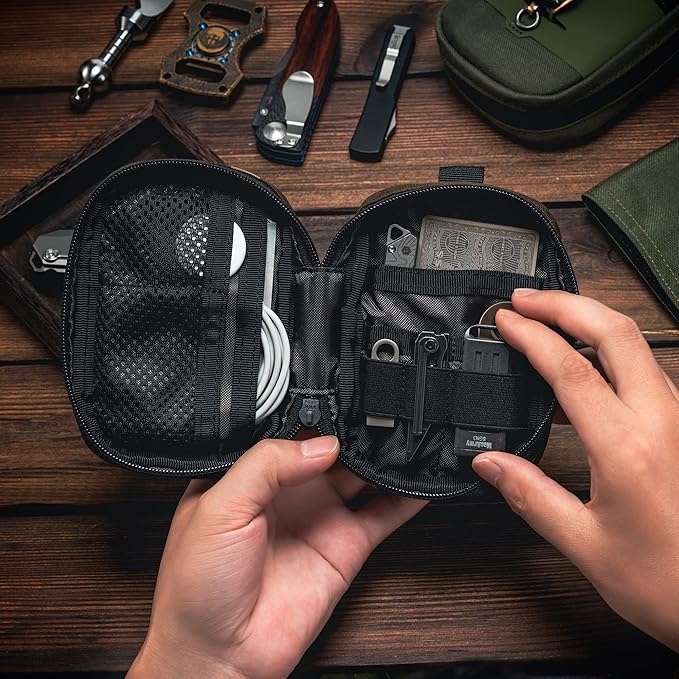 TACTICAL GEEK Block F Portable EDC Pouch Compact Waist Bag Molle Pocket Organizer Multi-Purpose Wallet Crafted from 500D Nylon for Versatile Gear &amp Card Storage-Black