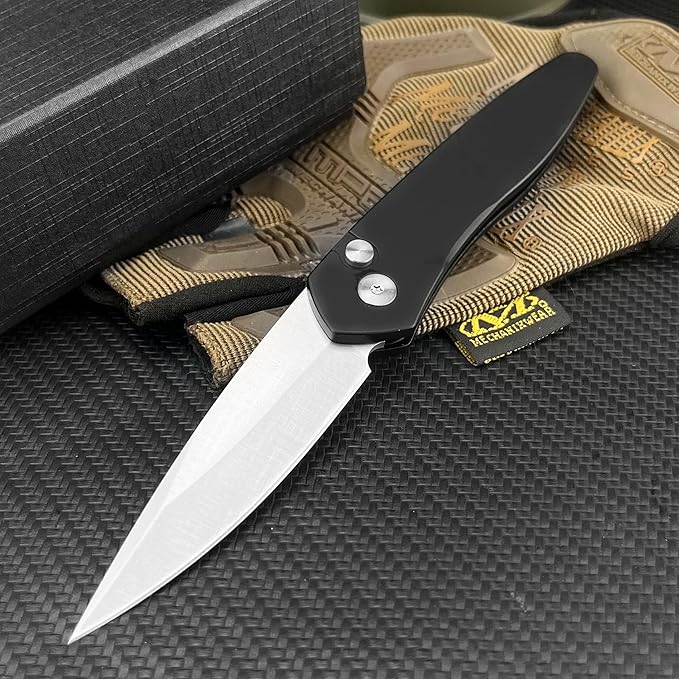 7'' Button Lock Folding Knife with D2 Blade - Everyday Carry Outdoor EDC Camping Knife 6061-T6 Aviation Aluminum Handle and Pocket Clip