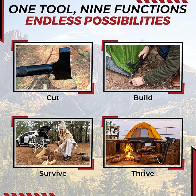 Bushcraft Hatchet - Multi-Tool Camping Hatchet with Firestarter and Saw | Portable Survival Gear | Hiking and Emergency Tools | All-in-One Backpaging Axe for Outdoor Adventures
