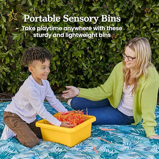 ECR4Kids Square Bin with Lid Storage Containers Yellow 2-Pack