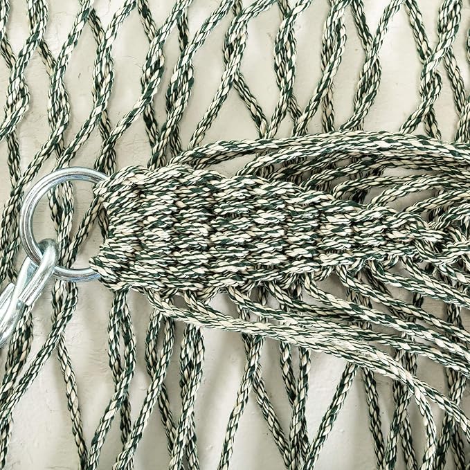 Hatteras Hammocks Small Green Oatmeal Heirloom Tweed DuraCord Rope Hammock – 11 ft. x 45 in. 450 lb Capacity Cumaru Spreader Bar Zinc-Plated Hardware Handcrafted in The USA