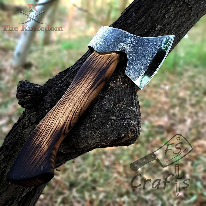 Custom and Handmade Carbon Steel Viking Axe Mini Camping Axe Hand Forged Medieval Dane Ragnar Axe Outdoor Hunting Fist Axe with Leather Sheath FS Crafts AXE004FR
