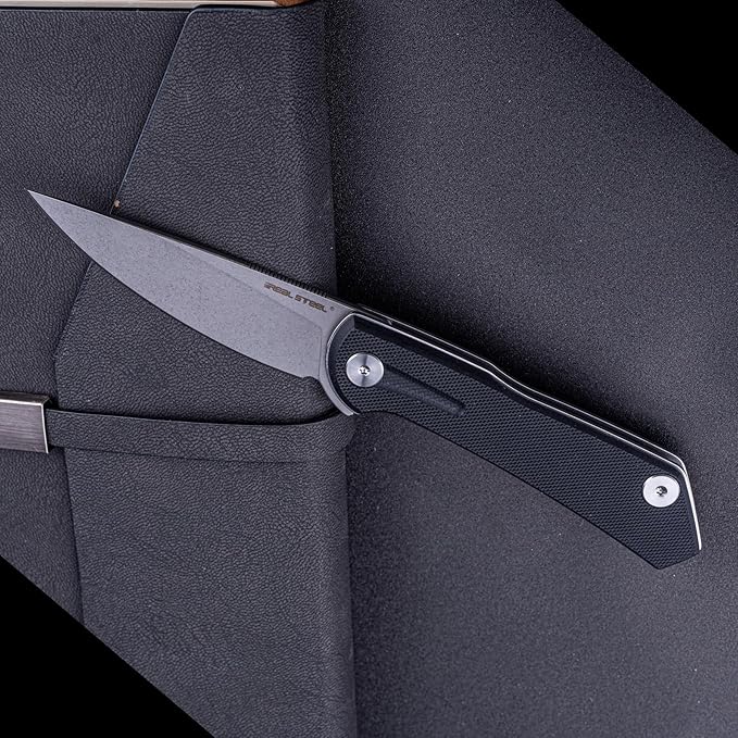 REALSTEEL Real Steel VALORE Liner Lock Flipper Pocket Knife - Nitro-V Steel Ball Bearing G10 Handle Two-Bolt Design - Perfect for Camping Hiking EDC Cutting Tasks (Black G10/Stonewash)