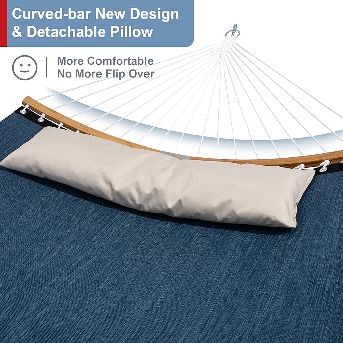 2 Person Hammock with Stand Included Quick Dry Hammock with Curved Spreader Bars for Outside Poolside 450 Lbs Capacity Dark Blue
