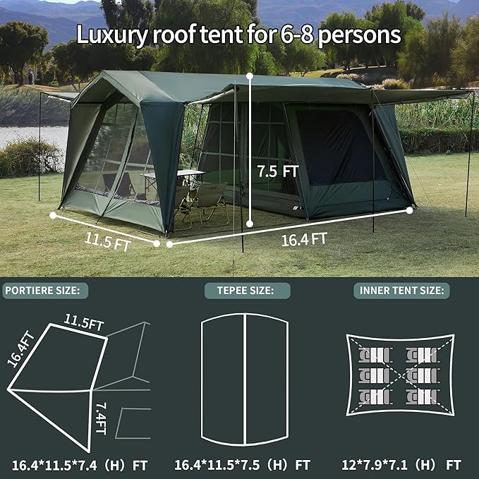 DanCoom 16.4x11.5 Ft Screen House Tent Large Gazebo Screen Tent Mesh Canopy Shelter with Waterproof &amp Sunshade Roof Easy Setup for Camping Backyard Beach