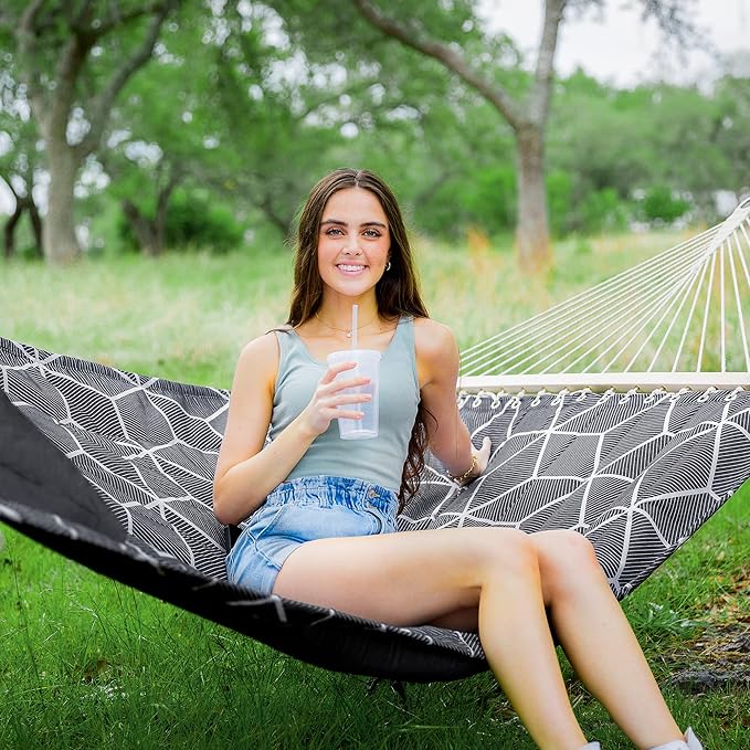 ANOW Outdoor Hammock with Spreader Bars and Detachable Pillow 2 Person Hammock 450 LBS Weight Capacity Gray Cube