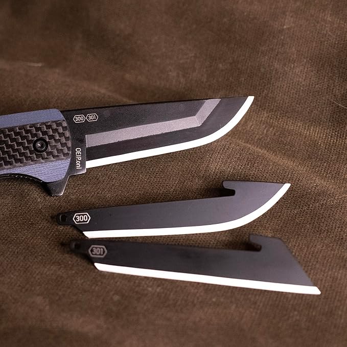 OUTDOOR EDGE Razor VX4 | Carbon Fiber Over Blue G10 with Black Drop Point | Replaceable Blade EDC Folding Pocket Knife | 3 Blade Ceramic Ball Bearings Reversible Pocket Clip