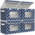 Univivi Fabric Foldable Storage Boxes [4-Pack] Large Collapsible Stackable Storage Bins with Lids Closet Organizers and Storage Cube Basket for Home Office Bedroom (Blue Lantern 17”x 12” x 12”)