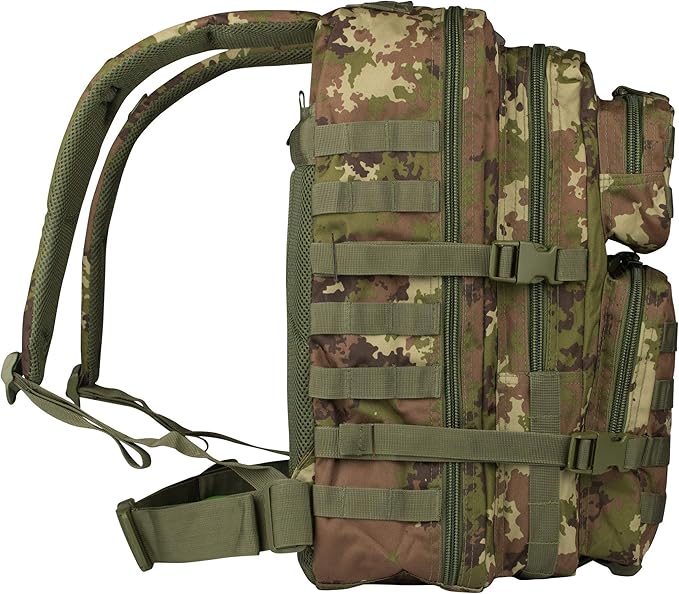 Mil-Tec Unisex Assault Pack - Rugged Durable Lightweight Ergonomic Versatile Tactical Outdoor Camping Hiking Backpack with Adjustable Padded Shoulder Straps &amp MOLLE Loops Vegetato Woodland Camo