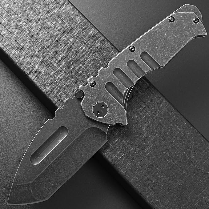 Ccanku C1137 Folding Knife D2 Steel Blade Steel Handle EDC Tool Knife for Outdoor Camping Hiking Fishing (Steel)