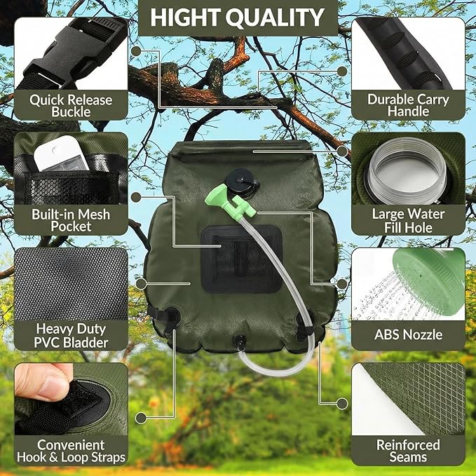 Hortsun 4 Pack Solar Portable Shower Bag 5 Gal/20l Solar Heating Camping Shower Bag with On-Off Switchable Head and Removable Hose for Outdoor Camping Hiking Traveling Beach Swimming