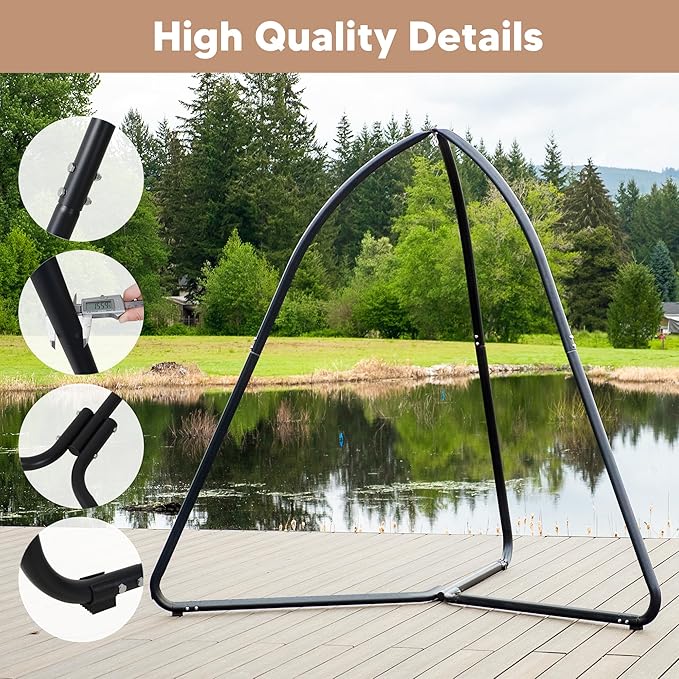 SUNCREAT Tripod Hanging Chair Stand – 400lbs Capacity Heavy Duty Steel Rust Resistant Stable Hammock Frame for Air Porch Indoor/Outdoor Use – Swing Not Included Black