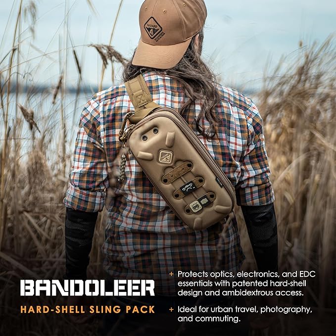 HAZARD 4 Bandoleer - Mini Tactical Sling Bag - EDC/CCW Shoulder Crossbody Pack - Water Resistant Small Chest Satchel - Durable Carry Travel Backpack - Military-Style Single Strap Body Pack - Coyote