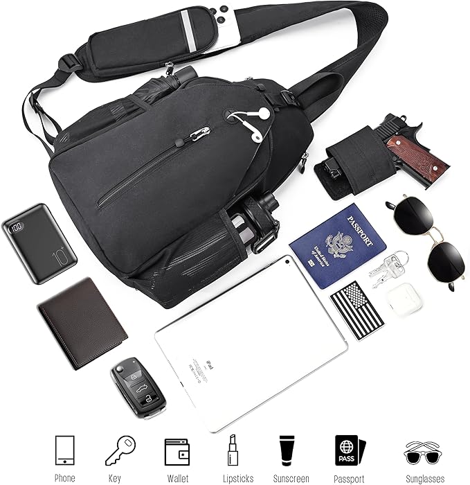 Concealed Carry Bag for Men YKK Zippers Large Crossbody Sling Backpack edc Bag with Gun Holsters Travel Hiking Chest Pack Daypack
