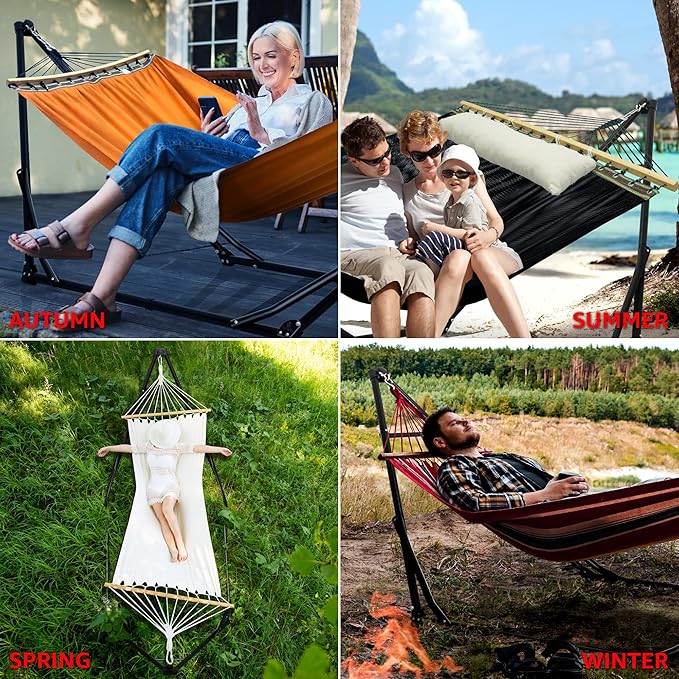 Tranquillo Unity Adjustable Hammock Stand Collapsible Camping Hammock and Stand 800 lbs Capacity Steel Double Hammock Stand for 2 Persons Steel Frame - Black