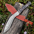 MR. CRAFT Custom Handmade Traditional Kukri Damascus Steel Fixed Blade Knife With Sheath Full Tang Heavy Duty Camping Knives - Gifts for Men (Black Wood &amp Brass Studs)