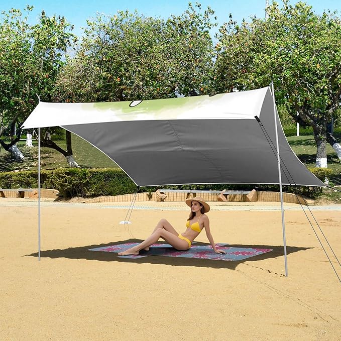 St. Patrick's Day Beach Canopy Sun Shelter with Sandbags &amp Sand Shovel &amp Windproof Ropes - Portable 110x126 Beach Shade Beach Tent for Camping Picnics