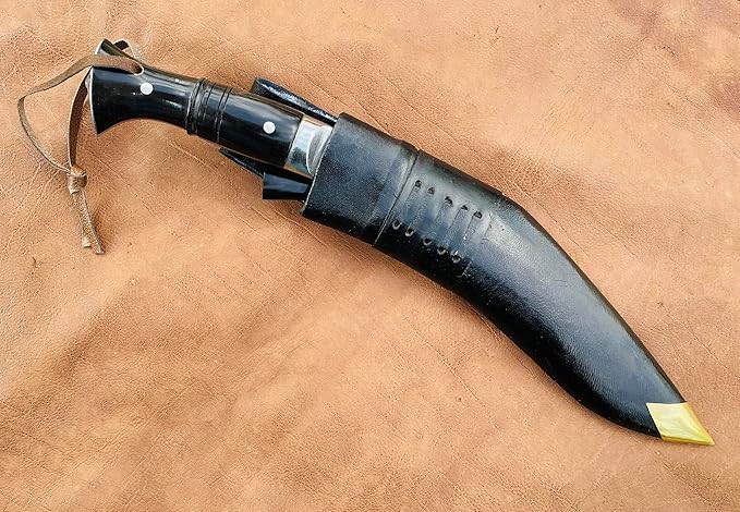 Full Tang Service No 1 Remade Kukri - Khukuri Knife - Traditional Authentic High Carbon Steel Blade - 10.5 Hand Forged Blade in Nepal - Horn Handle - Outdoor Knives