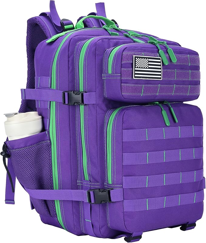 Lovelinks21 45L Tactical Assault Backpack 3 day assault pack with Molle Waterproof backpack Rucksack for Tactical Backpacks (Purple Green)