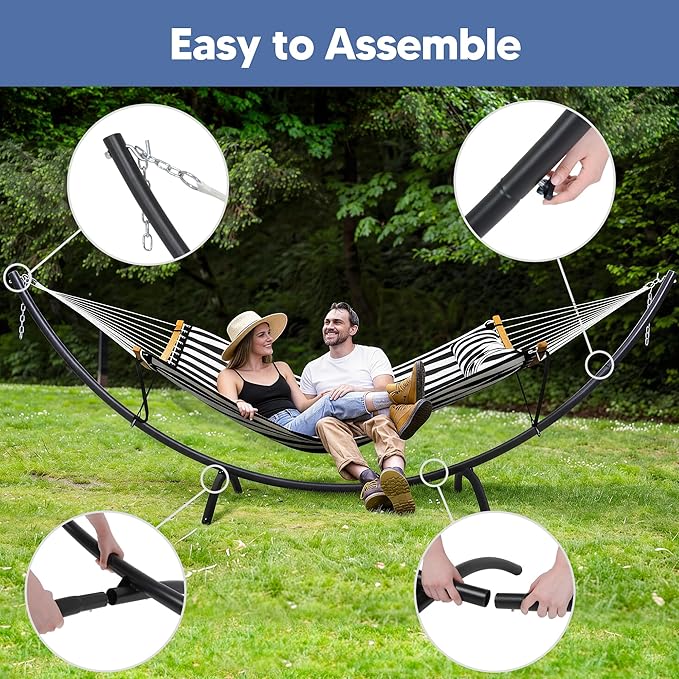 SUNCREAT Hammocks for Outside with Stand Porch Hammock and Stand 475 lbs Capacity Patent Pending Black &amp White