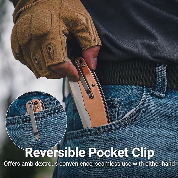 CJRB Crag Folding Pocket Knife 3.43 D2 Steel Blade Copper Handle EDC Knife with Pocket Clip for Men Women Camping Survival Hiking Stone Wash (J1904)
