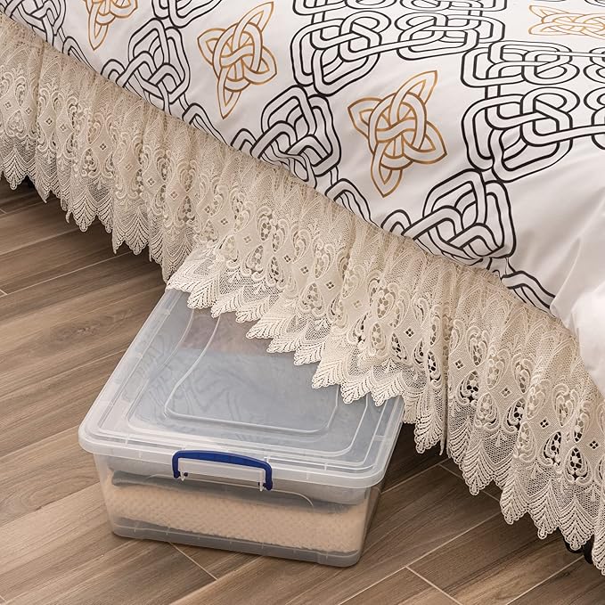 Superio Storage Bins with Lids- Clear Boxes for Organizing Stackable Plastic Containers- BPA Free Non-Toxic Odor Free Organizer for Home Office Dorm (8 Pack 42 Qt (Under Bed-Wheeled))