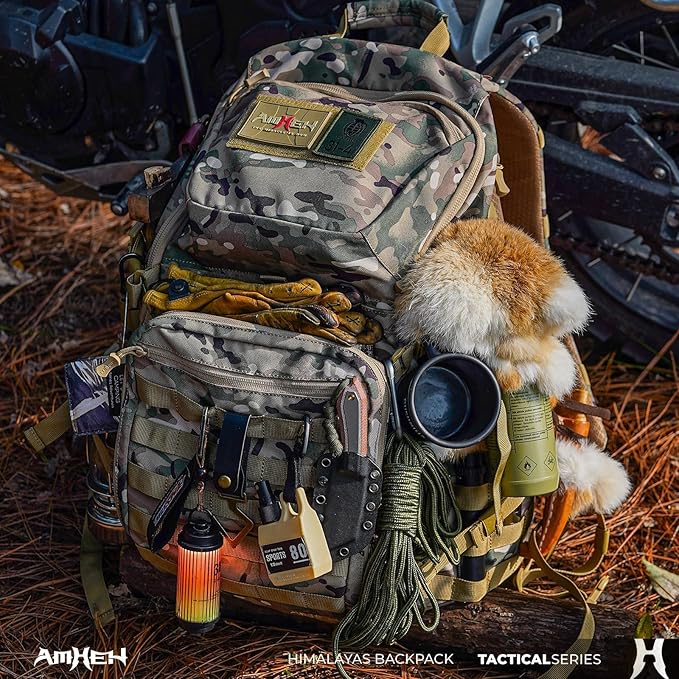 AMHEH 52L 1050D Tactical Backpack - 72 Hour Emergency Get Home Bug Out Bag with 17 Laptop and Helmet Pocket Heavy Duty Work Tan