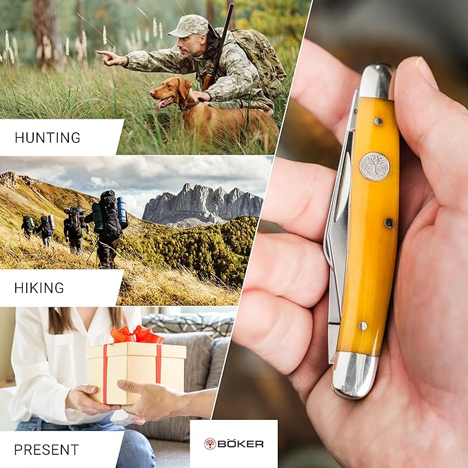 Boker Large Stockman 4 Inch Pocket Knife Smooth Yellow Bone Traditional Series 2.0 Made in Germany