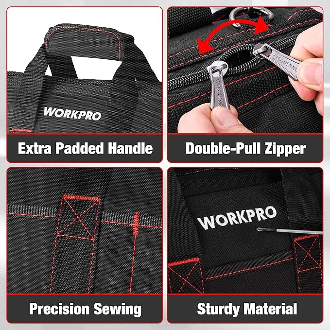WORKPRO 16-inch Close Top Wide Mouth Tool Storage Bag with Water Proof Rubber Base W081022A 16