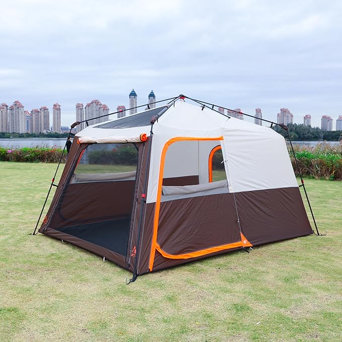 KTT Large Tent 6-8-10-12 PersonFamily Cabin Tents2 Rooms2 Doors and 4 Windows with MeshStraight WallWaterproofDouble LayerBig Tents for OutdoorPicnicCampingFamily Gathering