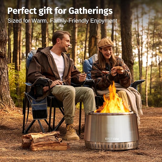 East Oak Fuoco Smokeless Fire Pit 21'' for Patio and Outdoor Stainless Steel Firepit Wood Burning Fireplace with Carrying Bag Portable Outdoor Fire Pit with Stand &amp Removable Ash Pan for Outside