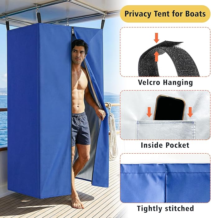 UNIFAMILY Waterproof Pontoon Tent Privacy Boat Tent 30 * 27 * 72 in Heavy Duty Hanging Changing Room Privacy Curtains for Pontoon Boats Boats Tents Attaches to Bimini Top Poles (Blue)