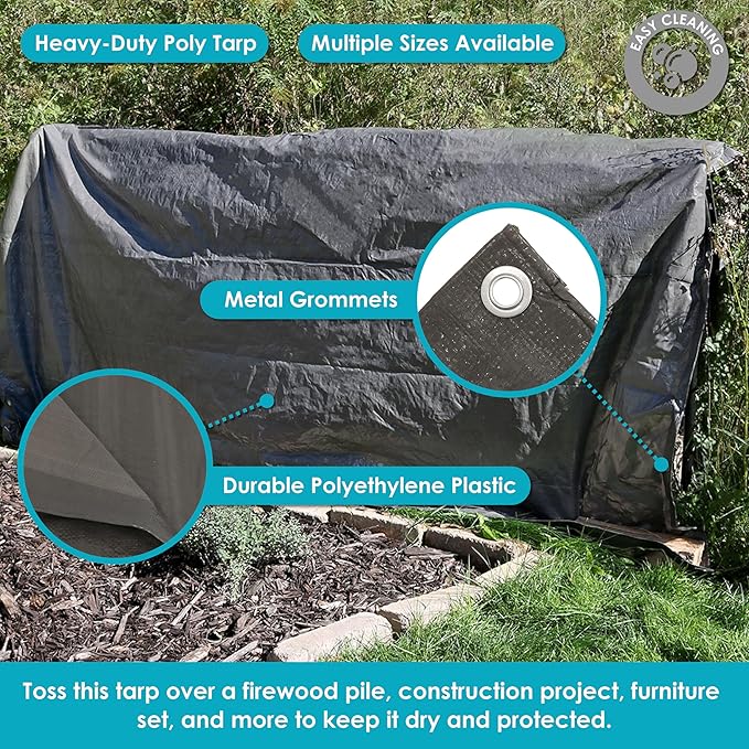 Sunnydaze 30 x 50 Foot Plastic Reversible Heavy-Duty Multipurpose Tarp - Laminated on Both Sides - Dark Gray