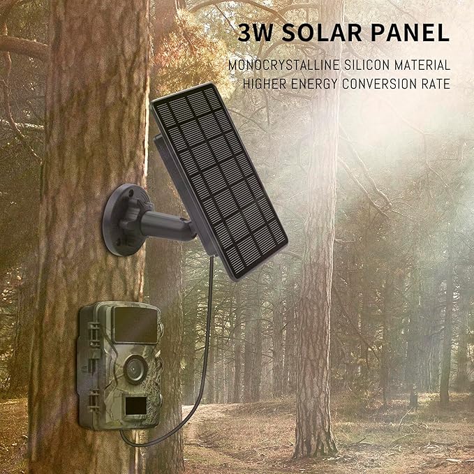 3W Trail Camera Solar Panel with Build-in 5000mAh Rechargeable Lithium Battery Solar Battery Charger Kit for Hunting Game Cameras or Deer Feeder Accessory 12V/1A 6V/2A IP65 Waterproof Solar Panel