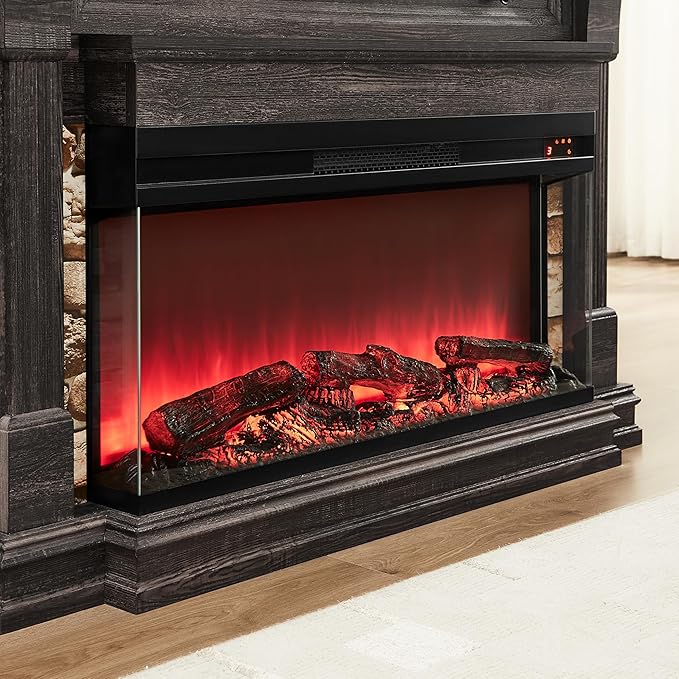 OKD 52 Inch Electric Fireplace with Mantel Fireplace TV Stand with 36 3-Sided Glass Electric Fireplace Heater for Living Room Dark Rustic Oak