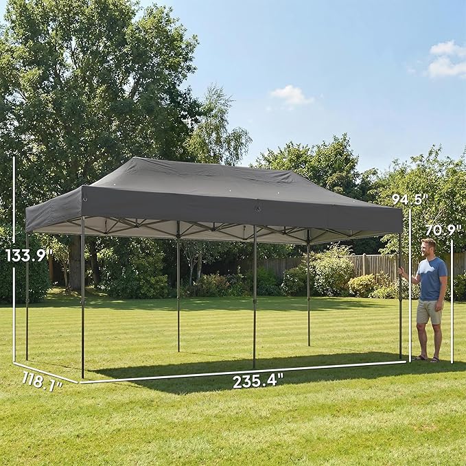 Outsunny 10 x 20 ft Pop Up Canopy Tent Heavy Duty UPF50+ Outdoor Portable Instant Canopy Shelter with Wheeled Carry Bag Sandbags Adjustable Height for Parties Events Camping Dark Gray