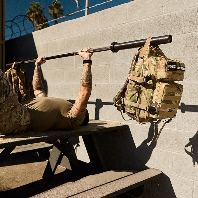 WOLFpak 35L Athletic Gym Backpack - Durable 1000D Waterproof Oxford Material with MOLLE Webbing Laptop Pocket &amp Dual Cup Holders Durable Fitness/Travel/Military Daypack (OCP Camo)