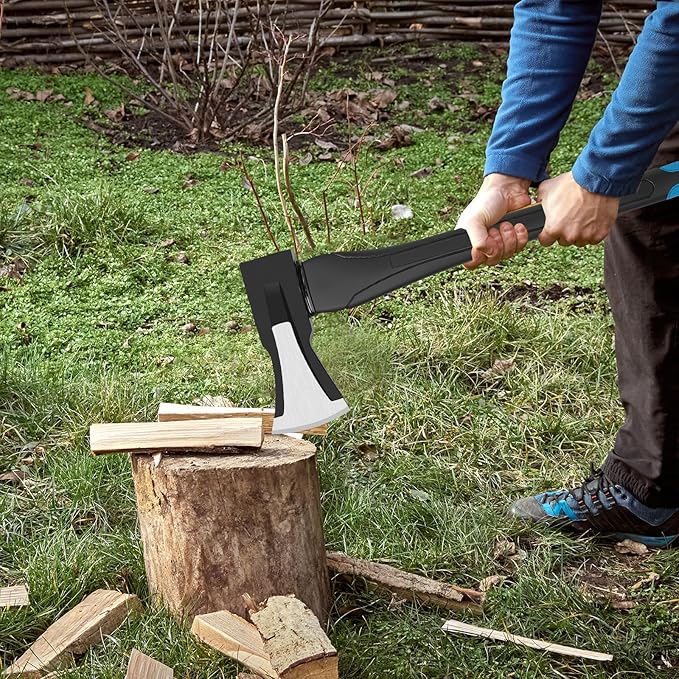 DESHIL 28-Inch Splitting Maul Axe - Heavy Duty Splitting Axe with Forged Steel Head and Shock-Absorbent Fiberglass Handle for Efficient Wood Splitting and Firewood Preparation