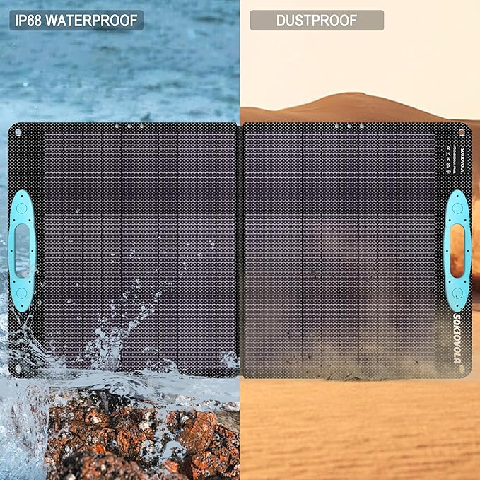 SOKIOVOLA 100W Portable Solar Panel for Power StationETFE Portable Foldable Solar Charger NextGen 25% High Conversion IP68 Waterproof Solar Panel for Camping Outdoor RV Blackout