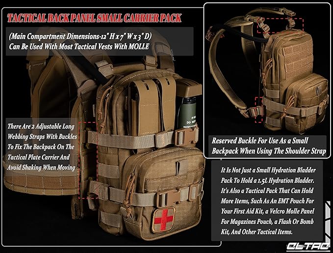 Tactical Small MOLLE Hydration Pack Outdoor Water Bladder Carrier Pack for Vest Backpack(Coyote Brown)
