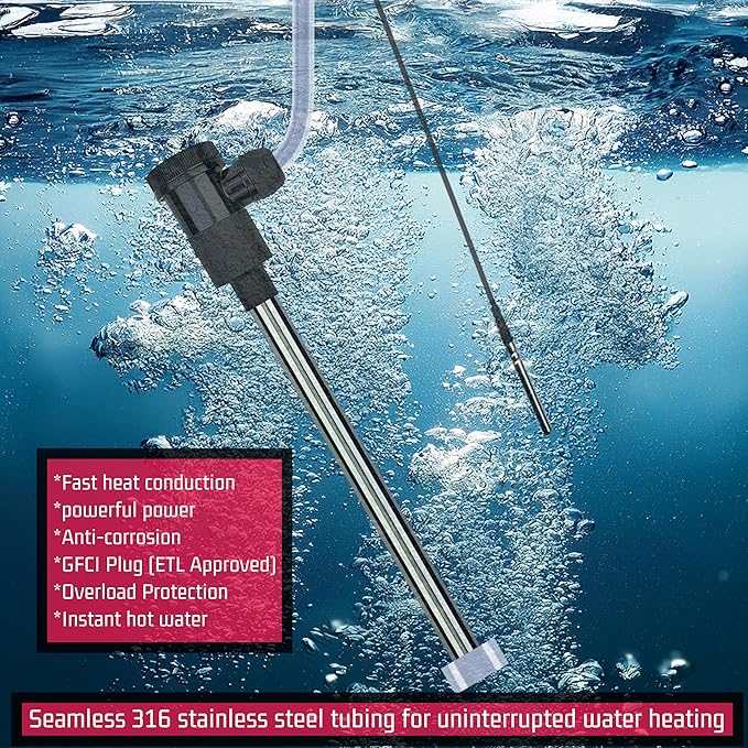 1300W Immersion Hot Tub &amp Pool Water Heater Portable Electric Submersible Heater with Temp Control and GFCI for Above-Ground Pool Inflatable Pool baptistry Bathtub baptismal pool &amp pond