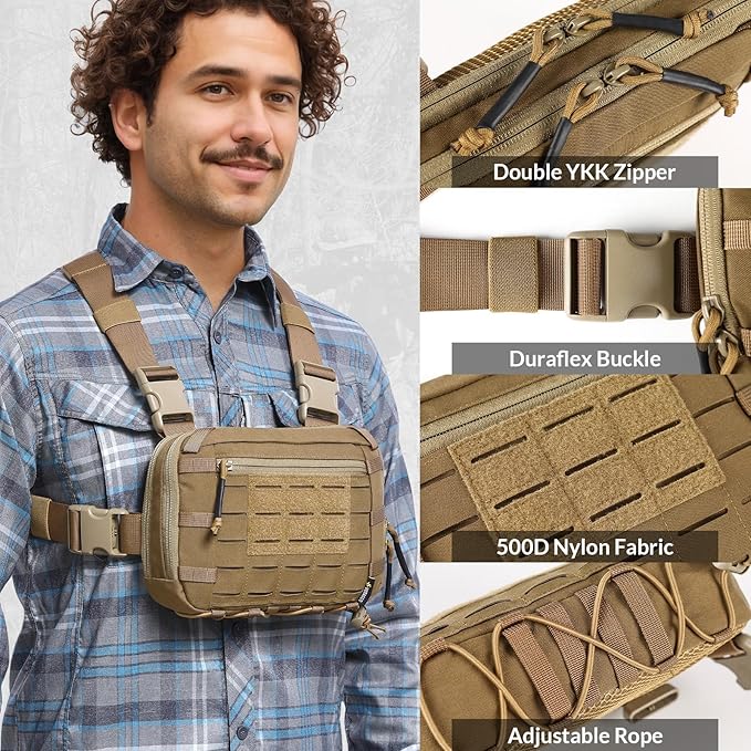 Tactical Chest Pack EDC Chest Bag 2L Utility Molle Chest Rig Pouch with CCW Compartment Adjustable Strap Outdoor