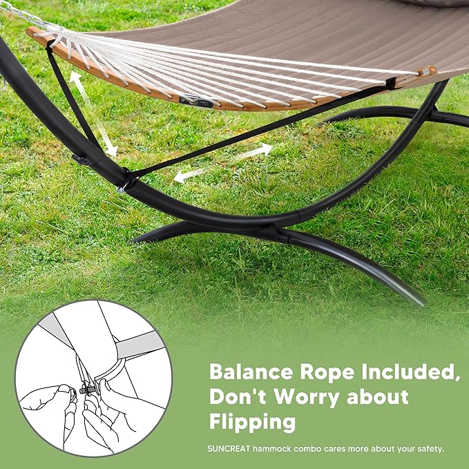 SUNCREAT Hammocks Standing Patio Hammock Portable Hammock with Stand Foldable Patent Pending Brown
